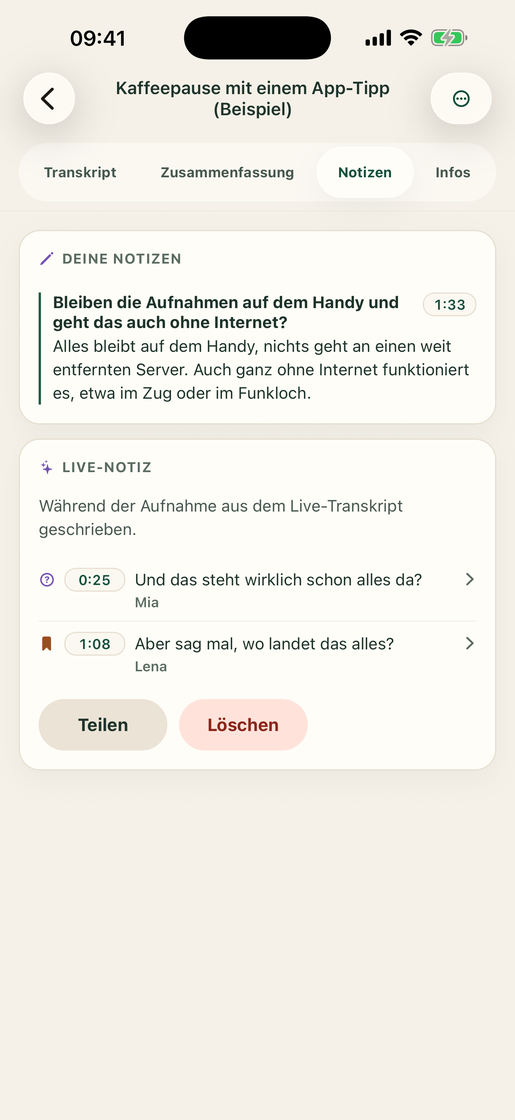 Vocatim: Live-Notiz