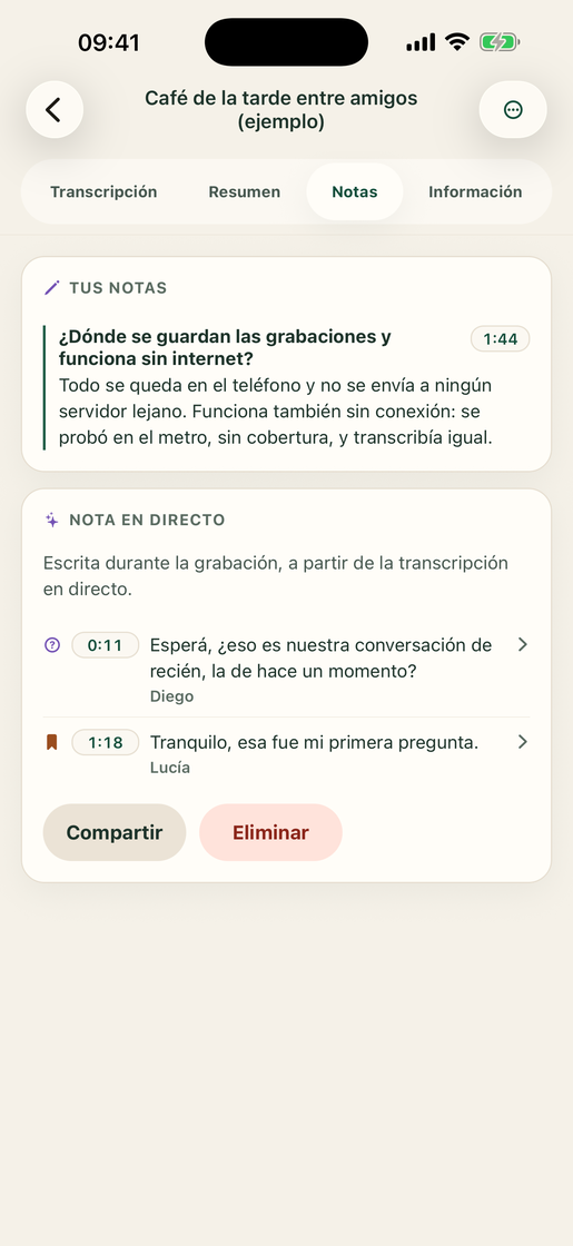 Vocatim: Nota en directo